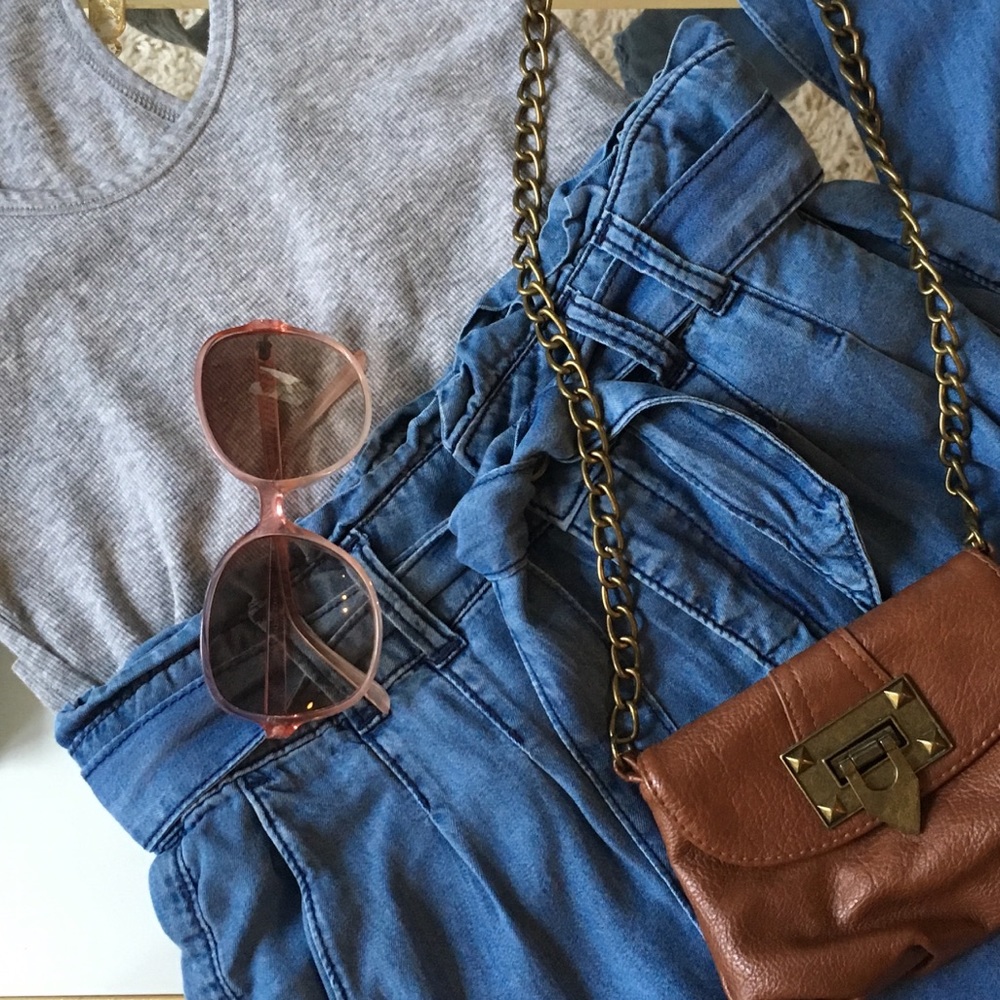 Urban Outfitters high waisted paper bag chambray